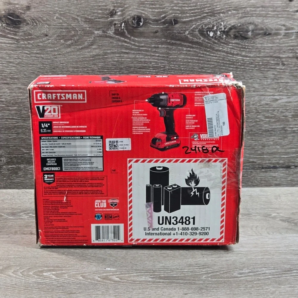 CRAFTSMAN CMCF800C1 V20 20V MAX Lithium-Ion 1/4-Inch Cordless Impact Driver Only